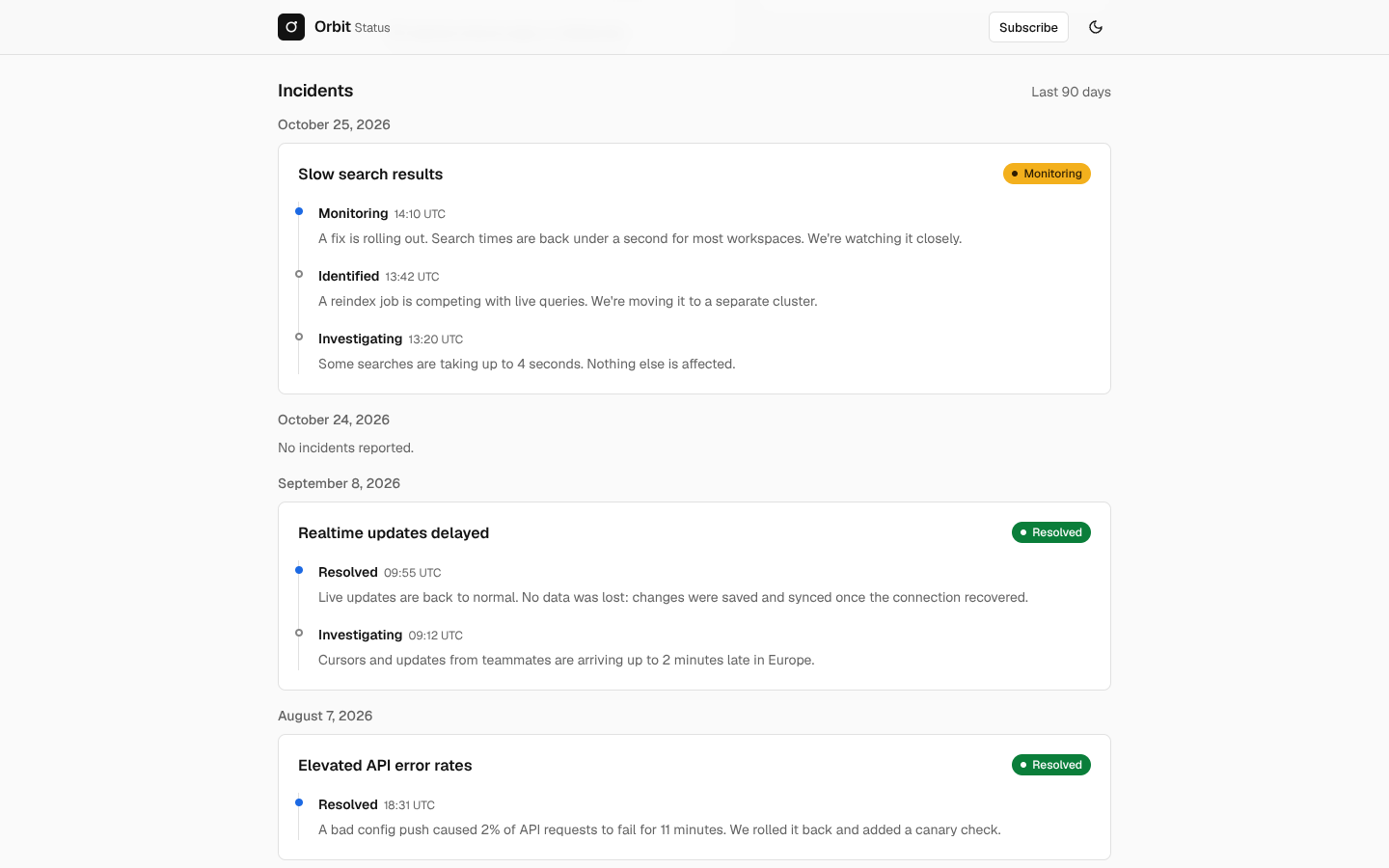 Status page, detail 1